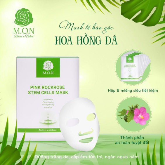 Mask Tế Bào Gốc Thực Vật Chiết Xuất Hoa Hồng Đá Mon 1 Hộp 8 Miếng