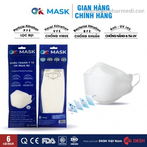 Khẩu Trang 4 Lớp OK MASK Gói 6 Cái Hàn Quốc Màu Trắng