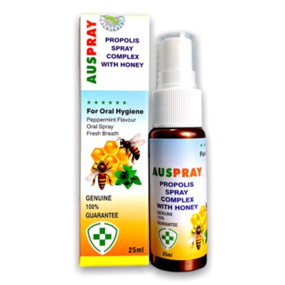 Giảm Viêm Họng Xịt Họng Keo Ong Auspray Propolis Spray Complex With Honey Lọ 25ml