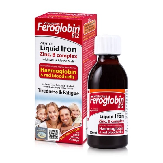 Siro Bổ Máu Feroglobin Liquid Vitabiotics Hỗ Trợ Tăng Tạo Máu, Nâng Cao Sức Đề Kháng  -Chai 200ml