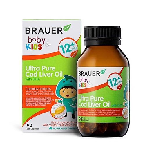 Viên Nang Bổ Sung DHA Phát Triển Trí Não Cho Bé 1 Tuổi Trở Lên Brauer Baby & Ultra Pure Cod Liver Oil With DHA (90 viên)