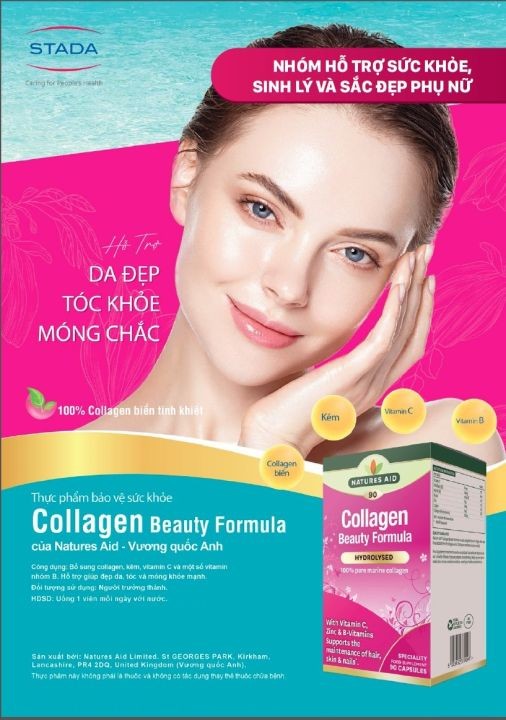 Viên Uống Bổ Sung Collagen Beauty Formula Natures Aid  Hộp 90 Viên