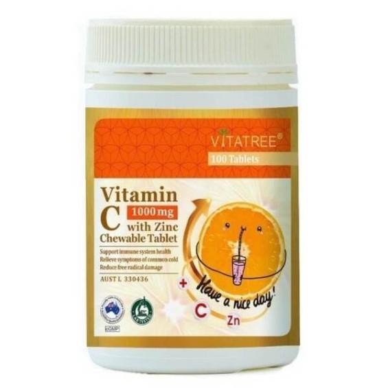 Viên Vitamin C kèm Kẽm Vitatree Bổ Sung Vitamin C, Tăng Sức Đề Kháng Hộp 100 viên